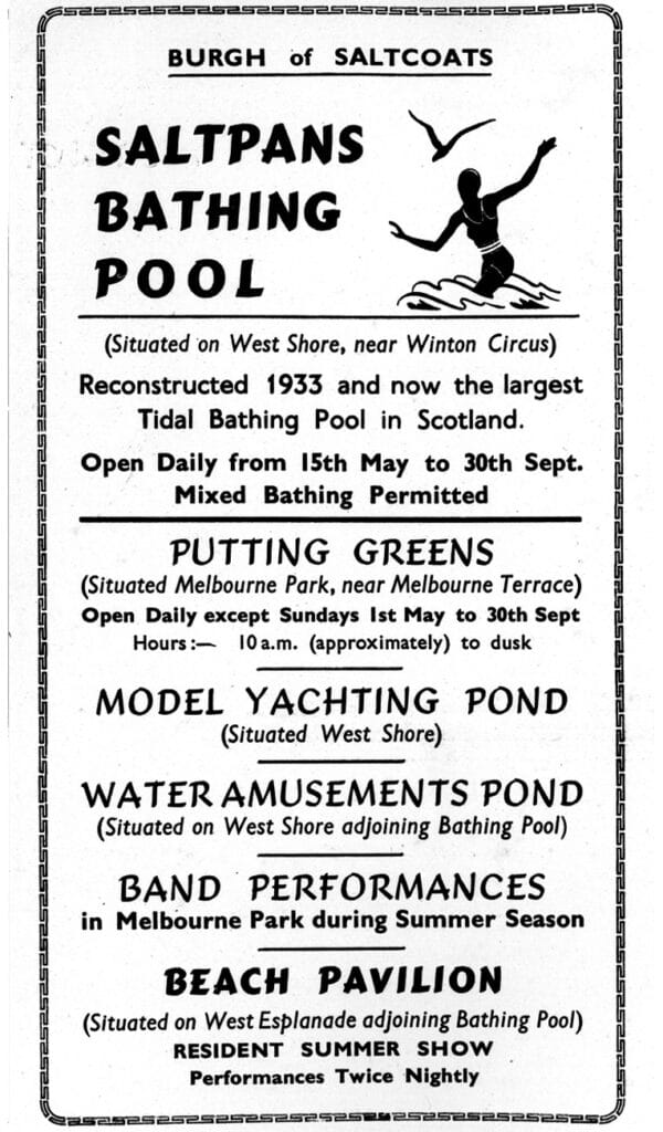 A 1940s advert for the bathing pool and nearby attractions.